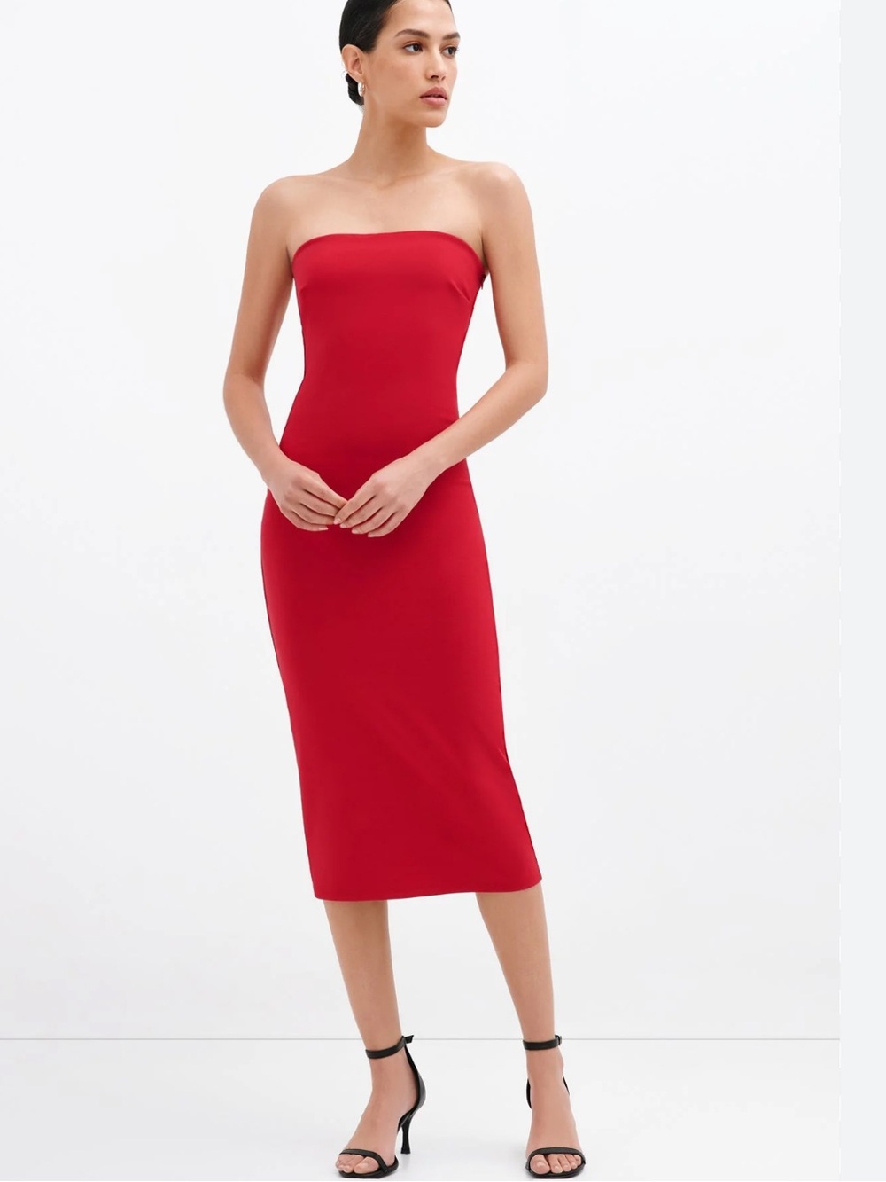 Reformation Strapless Scarlet Red Midi Dress